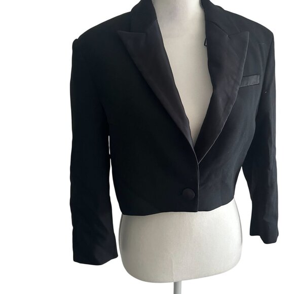 ZARA Women's Black Crop Tuxedo Blazer Jacket Size Small NEW NWT - Picture 3 of 7